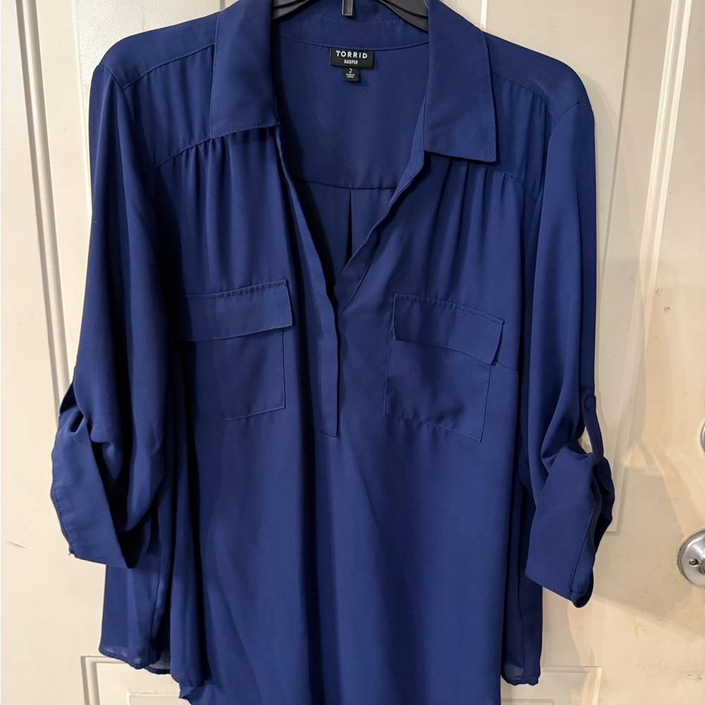 Torrid Navy Blue Women's Harper 3/4 sleeve Blouse